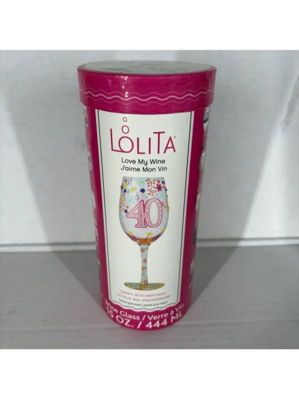 Lolita Love My Wine Happy 40th Birthday Hand-Painted Artisan Wine Glass NIB - Picture 8 of 11
